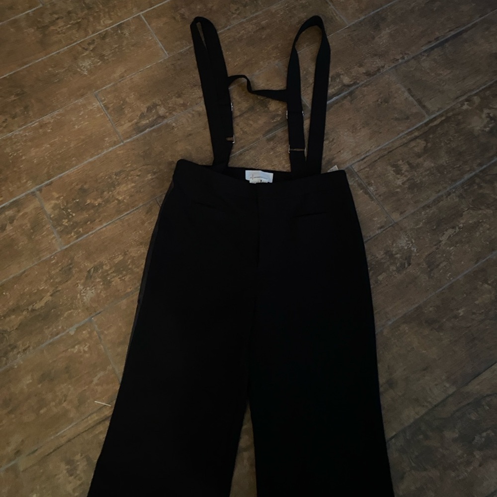 Anthro Black Women's Suspender Trousers. Size 6t. NWT. Satin stripe on side. - Picture 5 of 5